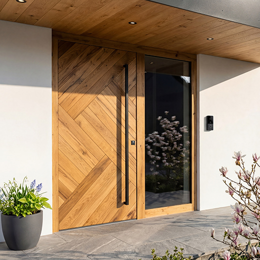 Altholz Haustür Modell H4015 aus Alteiche 2E, Holzstruktur diagonal
