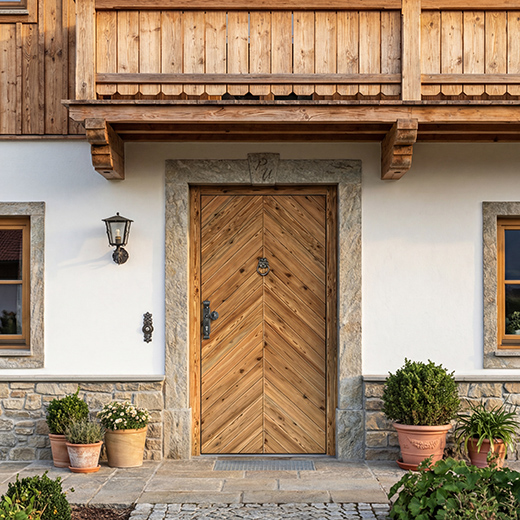 Altholz Haustür Modell H403 aus Altfichte 3B, Holzstruktur mit Fischgrätmuster
